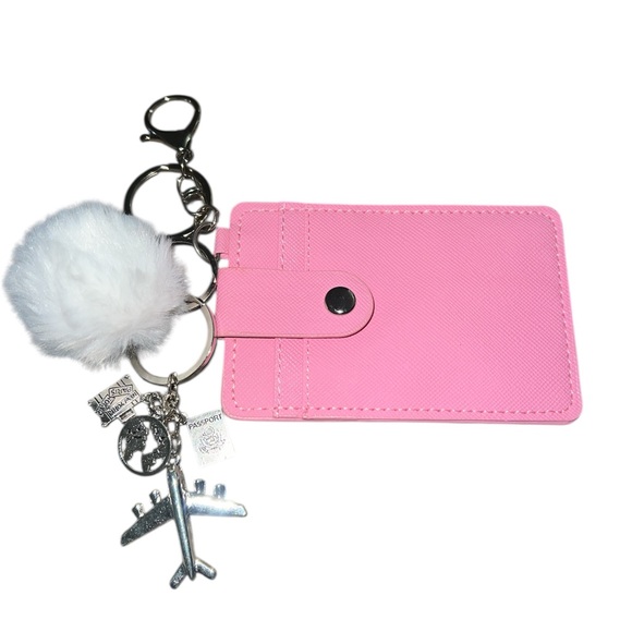 Accessories - Pink Card Holder customized with bag charms/Keychains NIP